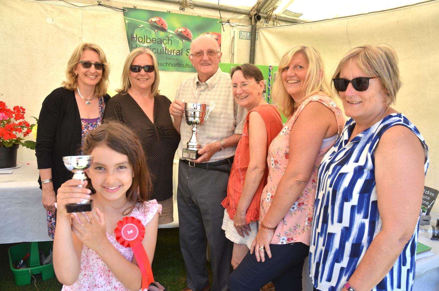 Holbeach Horticultural Society stallholders and prizewinners Helen Chambers, Sue Anderson, Alan Walsham, Pat Waters, Alison Timms, Maddie Devine and Yasmin Ahmed. Photo: 010718125SG.