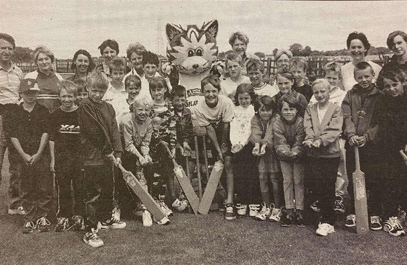 Chernobyl children enjoy a day of Kwik Cricket with the Uffington juniors and Norwich and Peterborough Building Society's Splat the Cat 25 years ago.