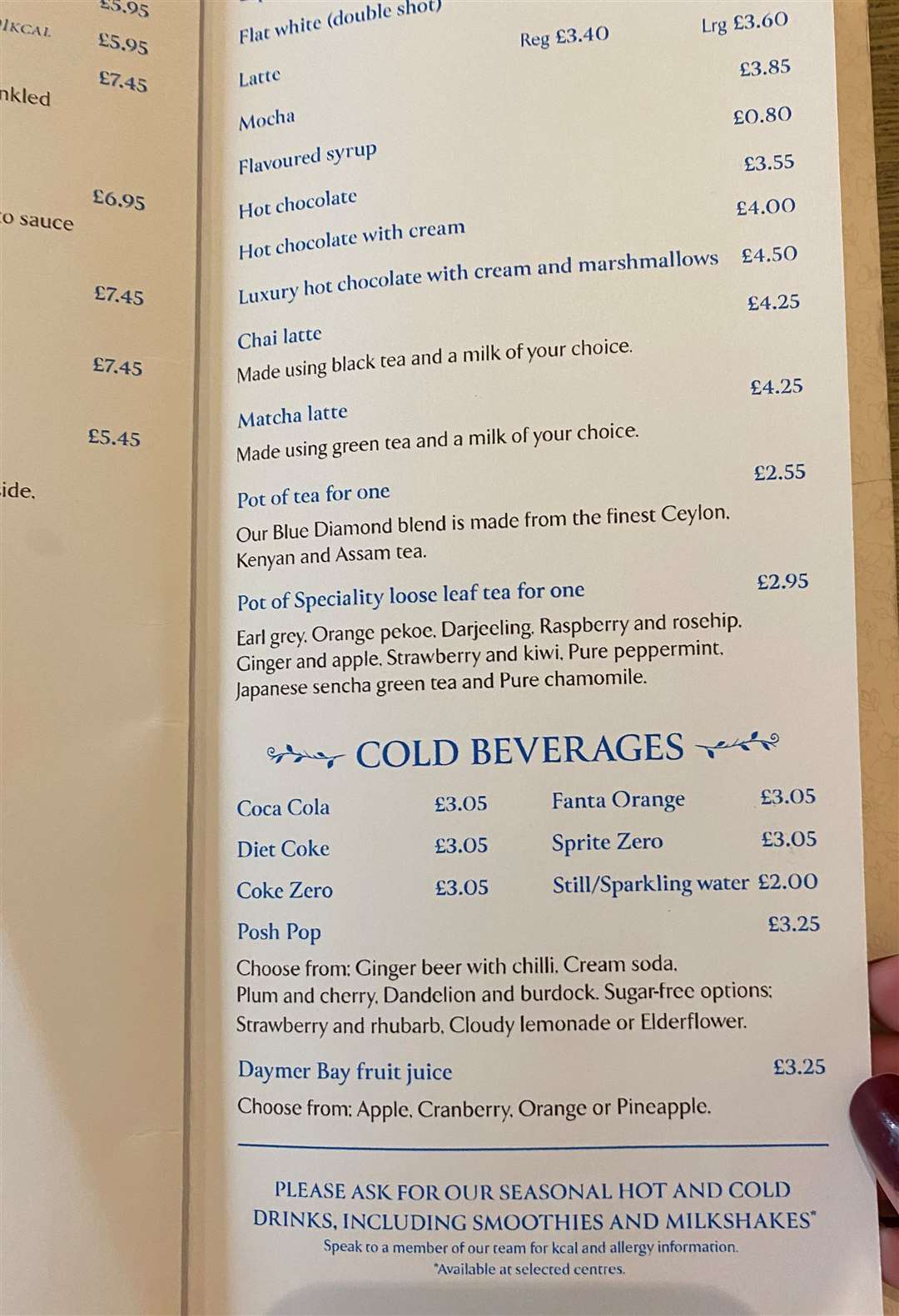 A selection of hot and cold drinks available
