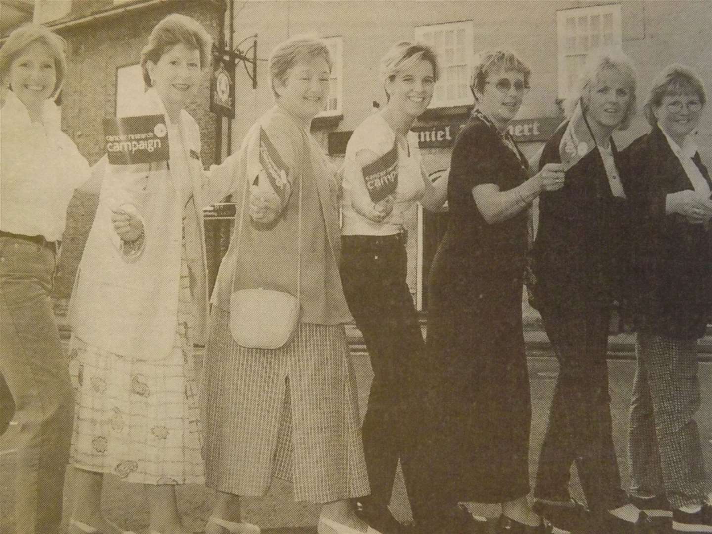 25 years ago: July 31, 1998 – Stepping out: Pat Bradley (second from left), regional director of Cancer Research Campaign, with Anne Auchterionie, Anne Spinoza, Laura Francis, Carol Welsh, Ruth Holland and Sue Howard who took part in the sponsored walk which raised £6,000.