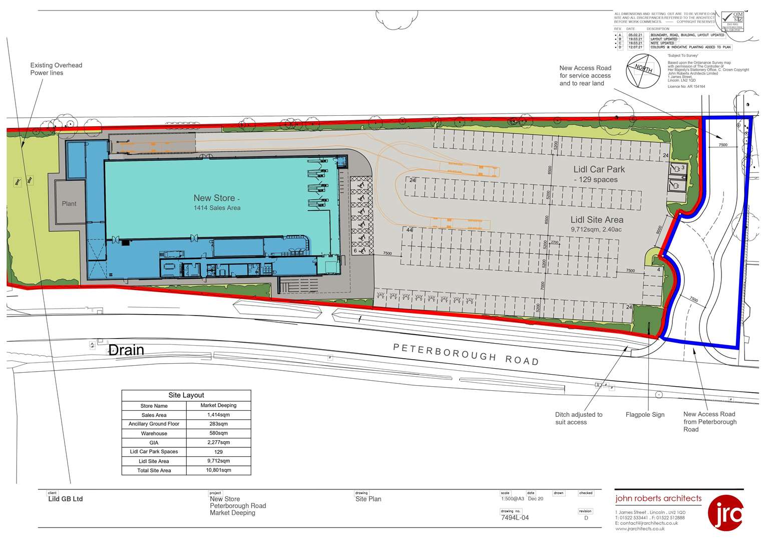 Lidl has applied to build off Peterborough Road, Market Deeping. Image: John Roberts Architects