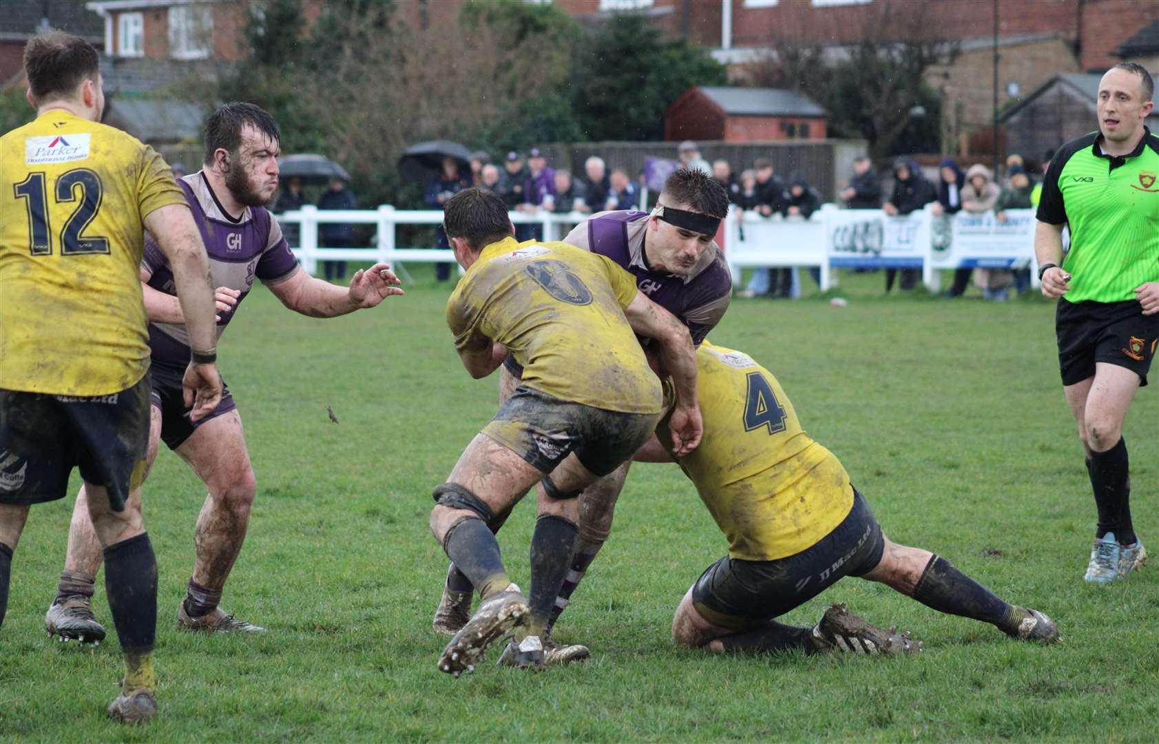 Derby day action as Stamford tackled Bourne. Photo: Darren Dolby