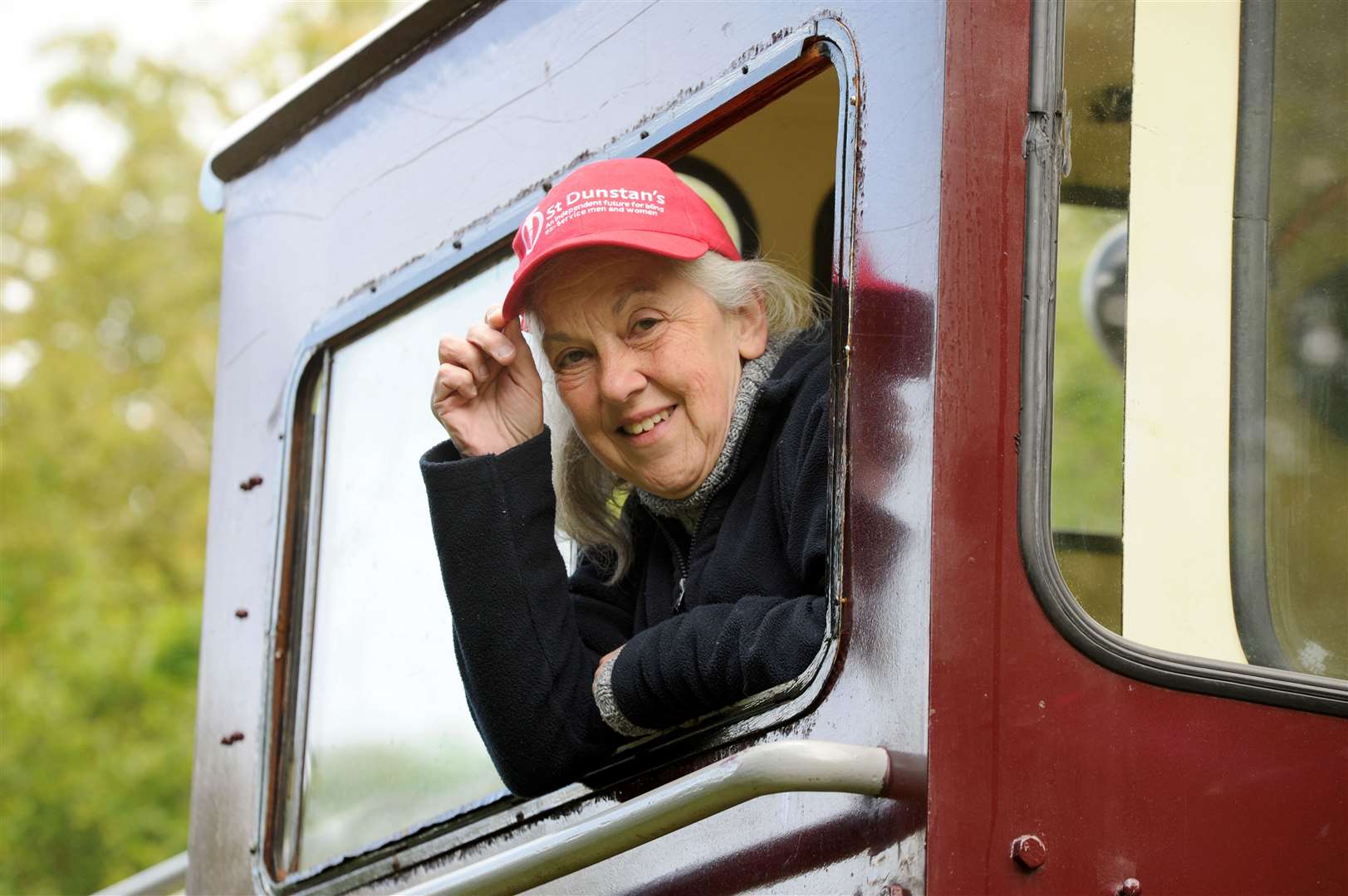 Margaret Botterill enjoys a ride in an engine cab