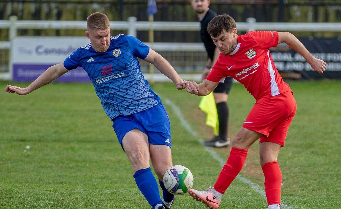 Action from Harrowby's home defeat to Melton Town. Photo: Steve Nesbitt @lincssnapper
