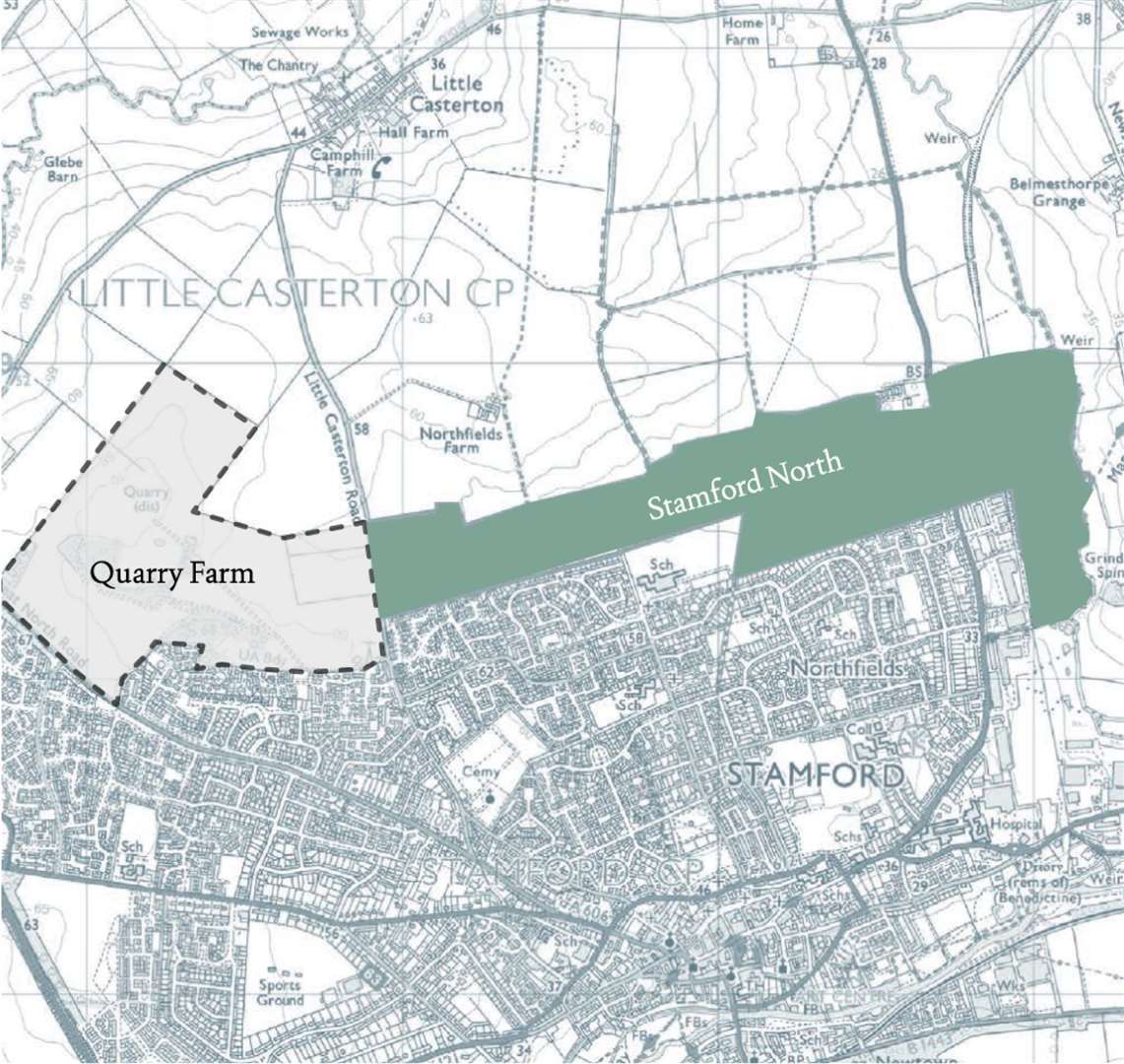 The locations of the proposed Quarry Farm (Monarch Park) development and the Stamford North development