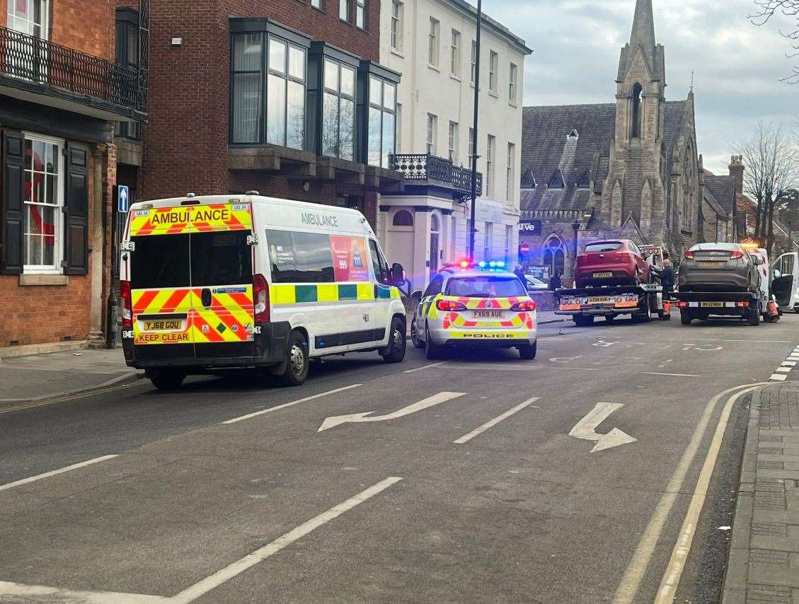 Two vehicles have crashed in Grantham high street. Photo: RSM Photography