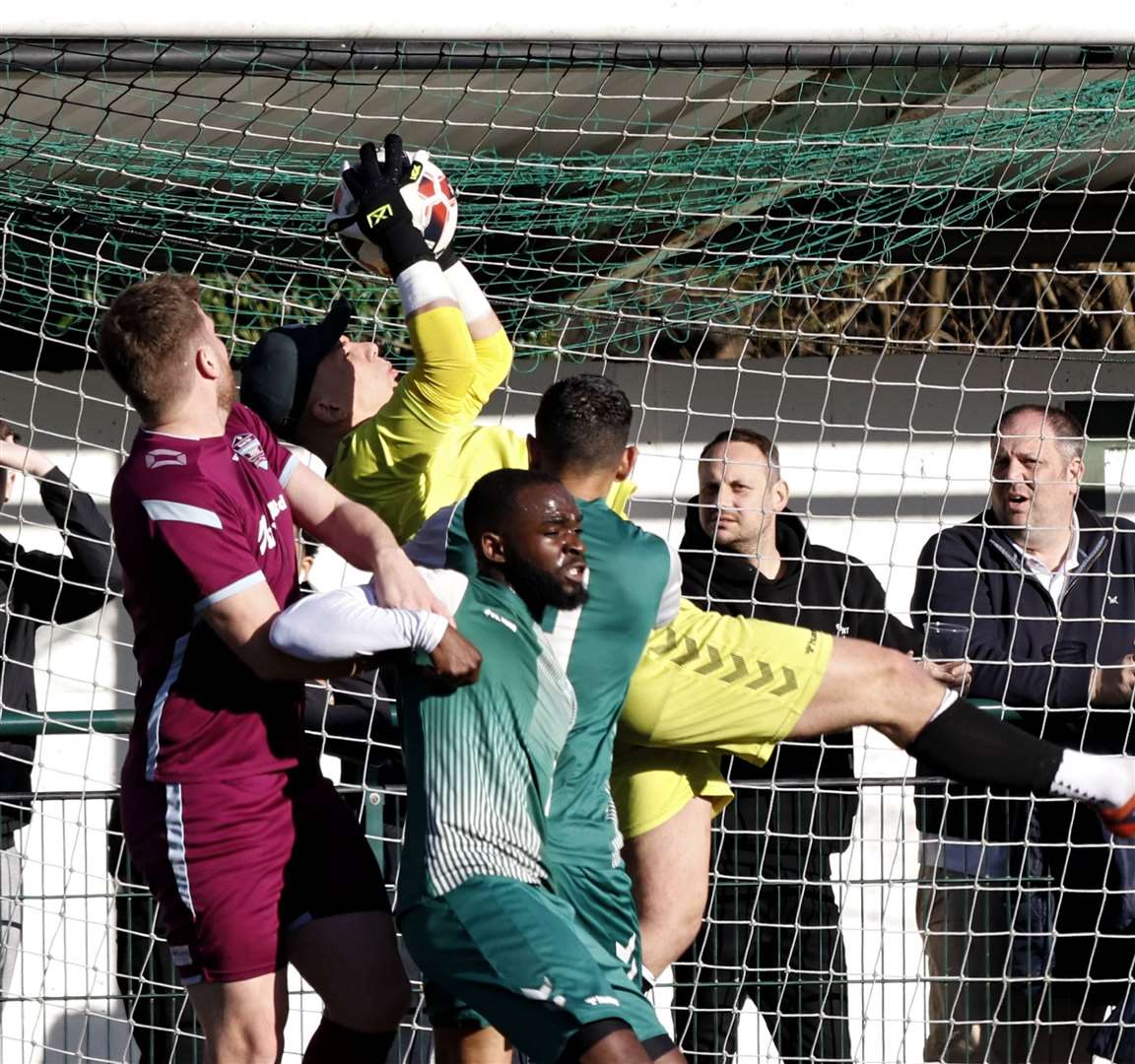 Bourne pressure the Whyteleafe goal. Photo: Dave Mears