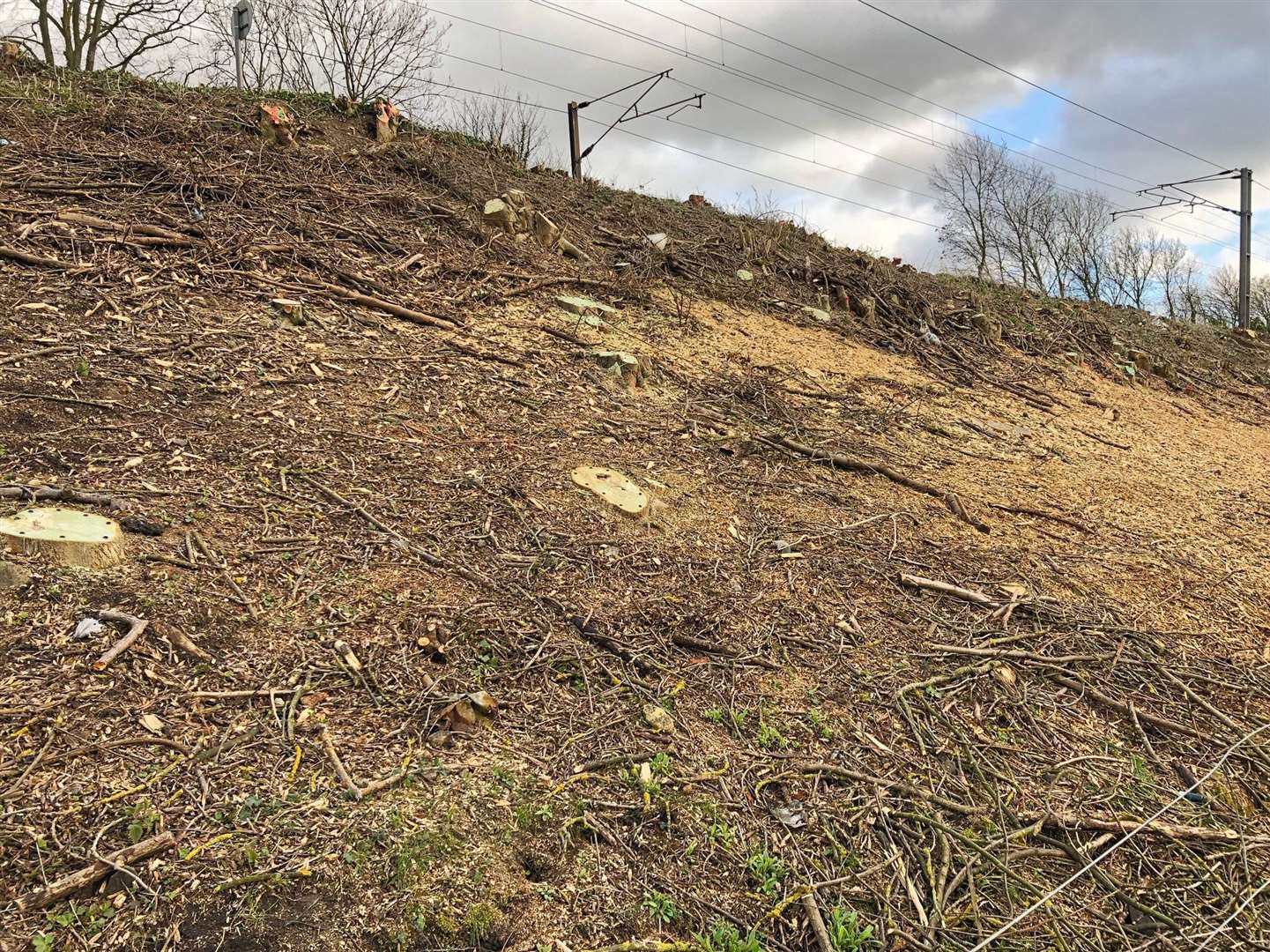The scene looks barren along rail tracks used by commuters in Lincolnshire