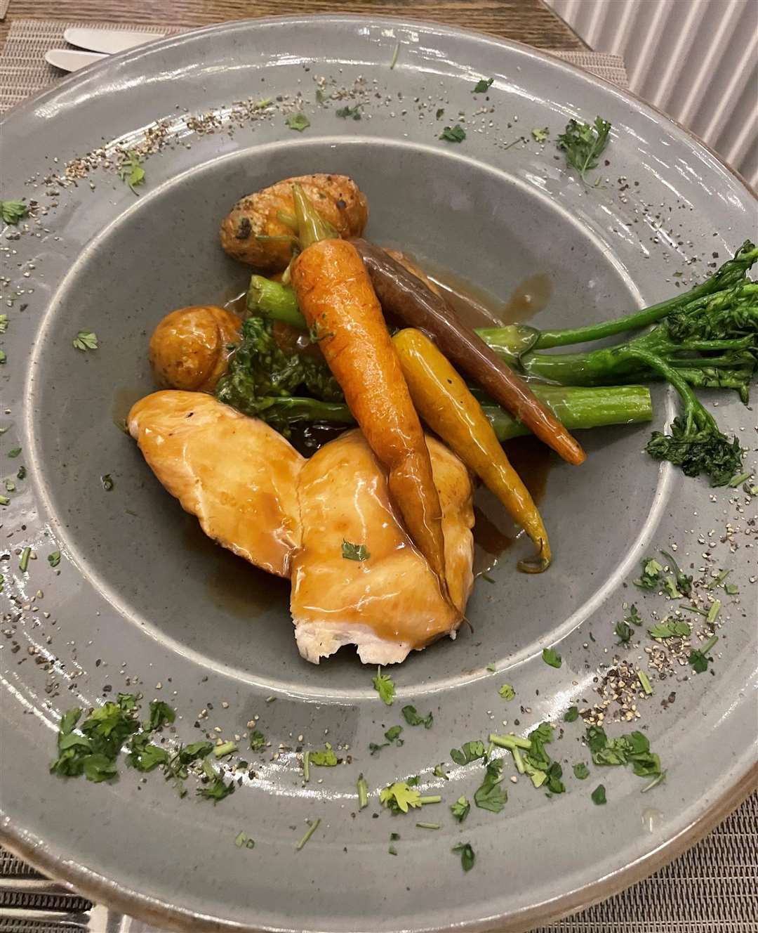 The chicken didn't look a large plate but was filling