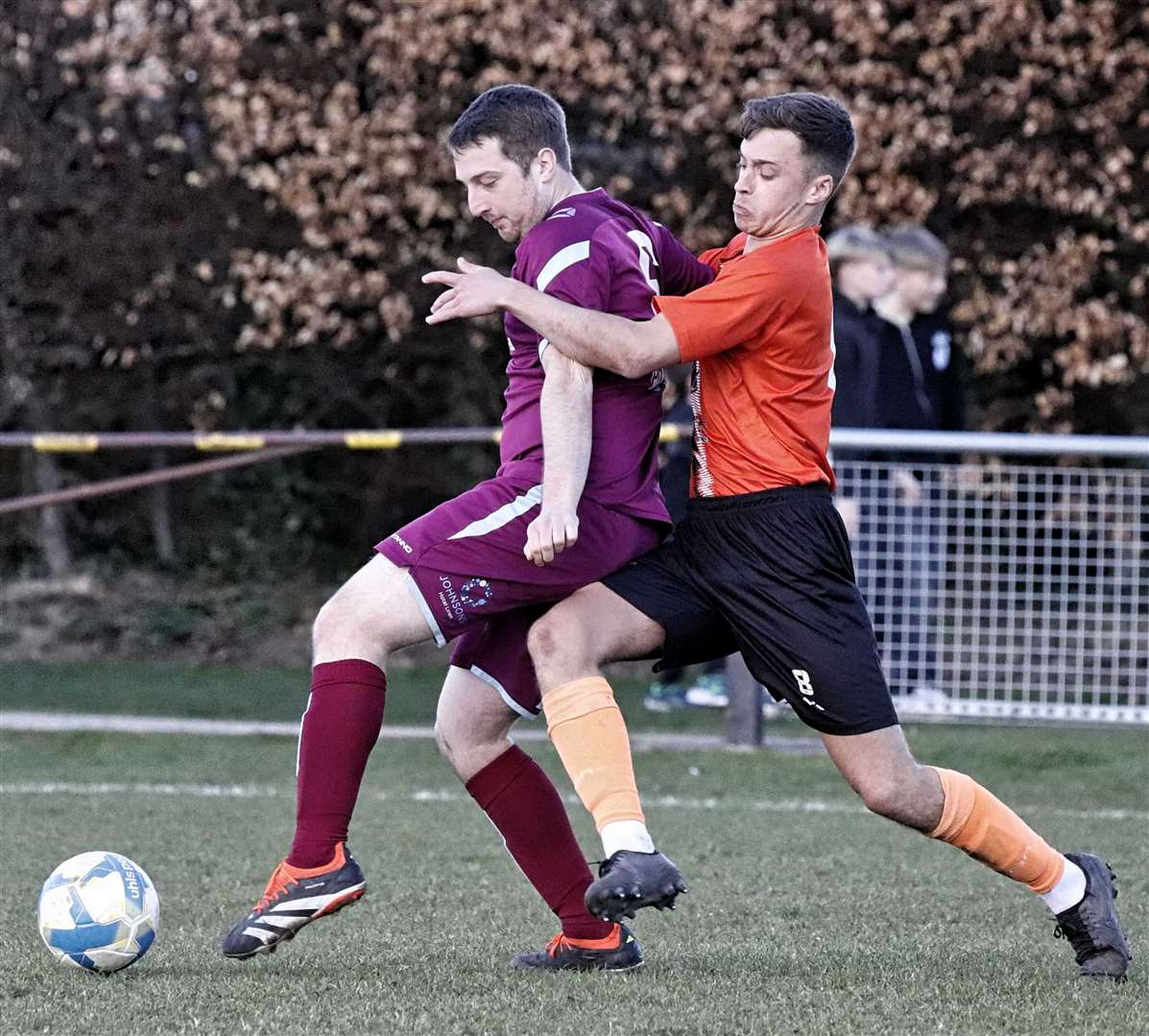 Match action from Bourne Town Reserves' home victory over Thorney on Saturday. Photos: Dave Mears