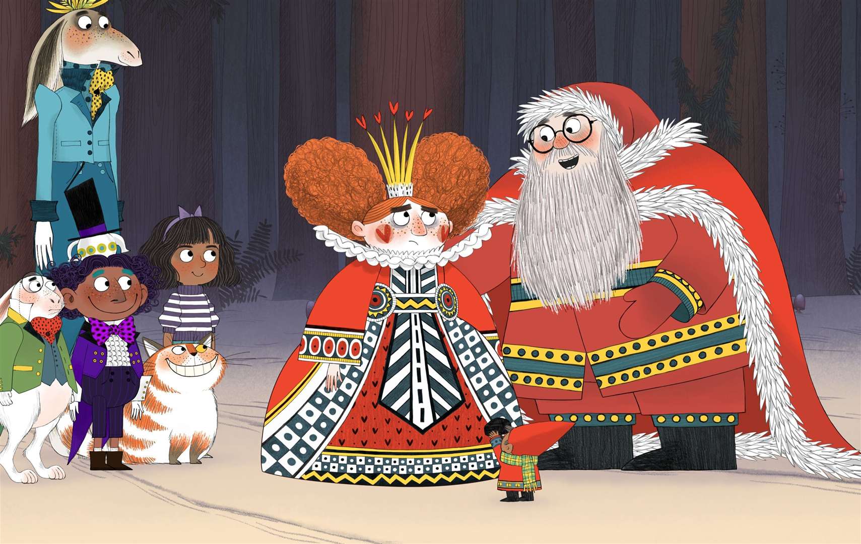 Father Christmas (Gerard Butler) meets the Queen of Hearts (Emilia Clarke). Image courtesy of Lupus Films