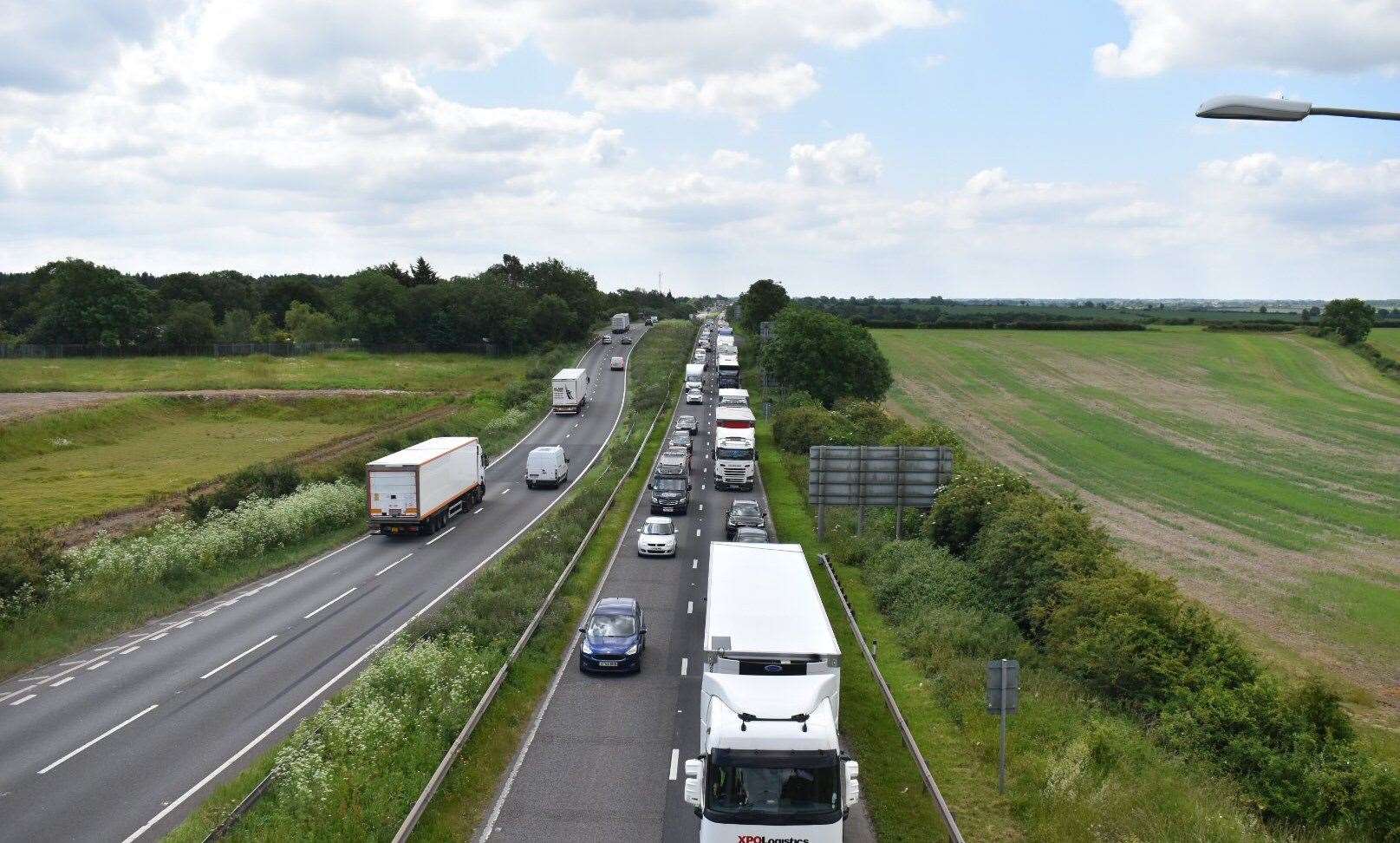 There are queues on the A1 this morning (June 24). Photo: R. S. Mortiss