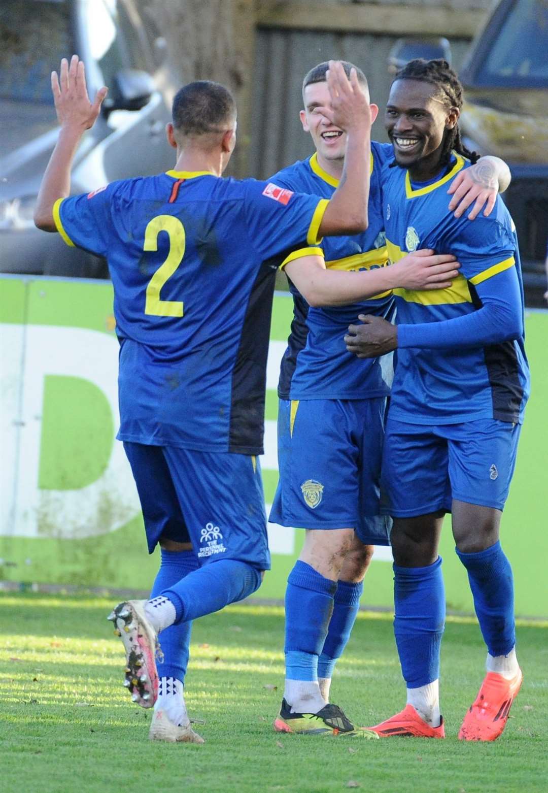 Maniche Sani after scoring the second goal. Photo: Chris Lowndes
