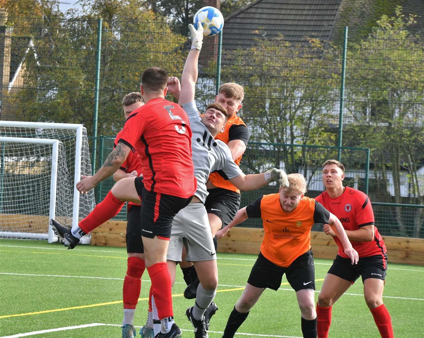 Netherton FC v Stamford Bels football action at The Grange.