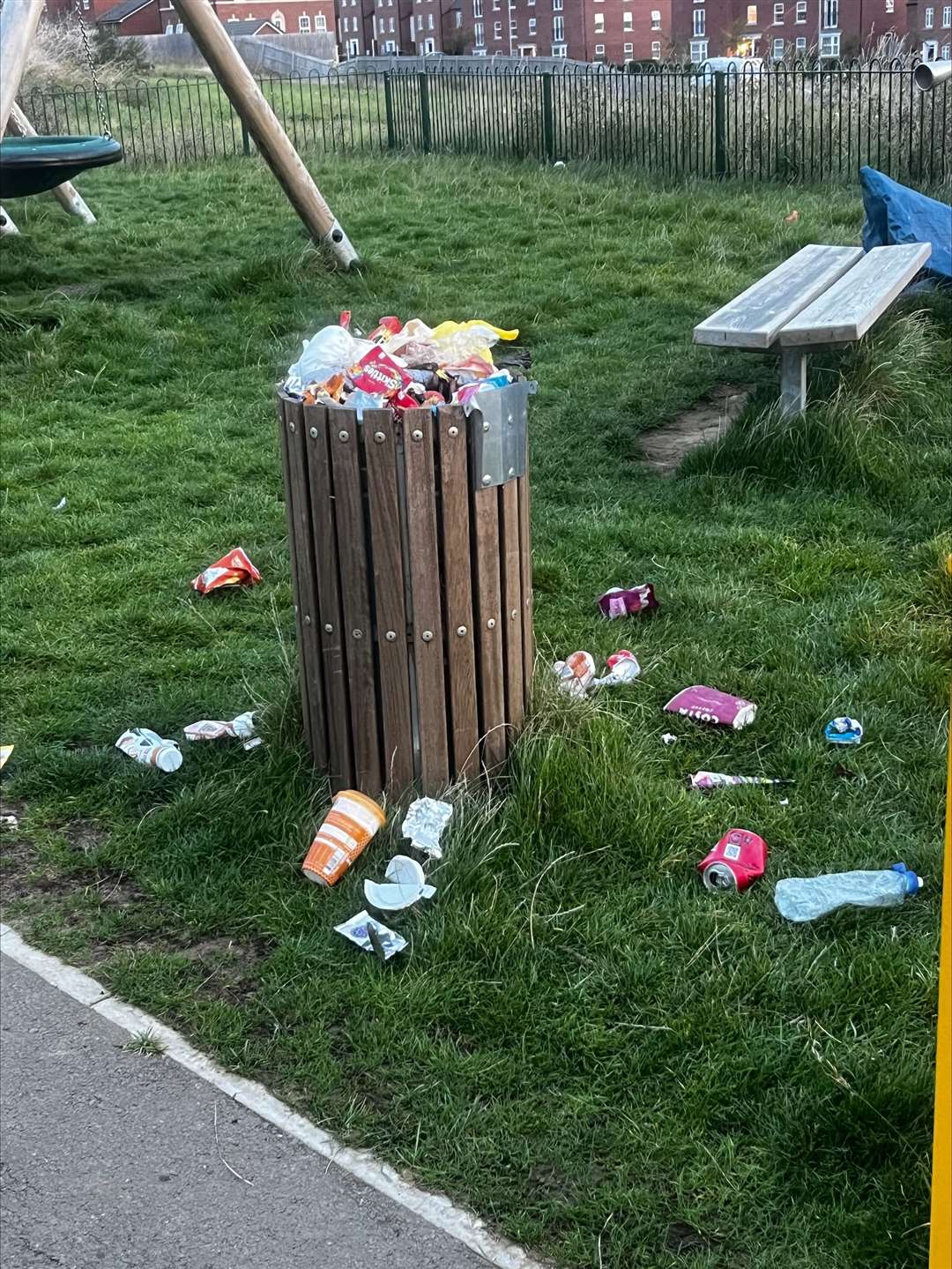 The overflowing bin at a park in Barrowby Lodge, in Grantham. Photo: Sara Barnes