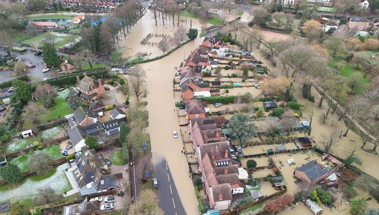 A drone view of flooding in Belton Lane, Grantham. Photo: James Clark