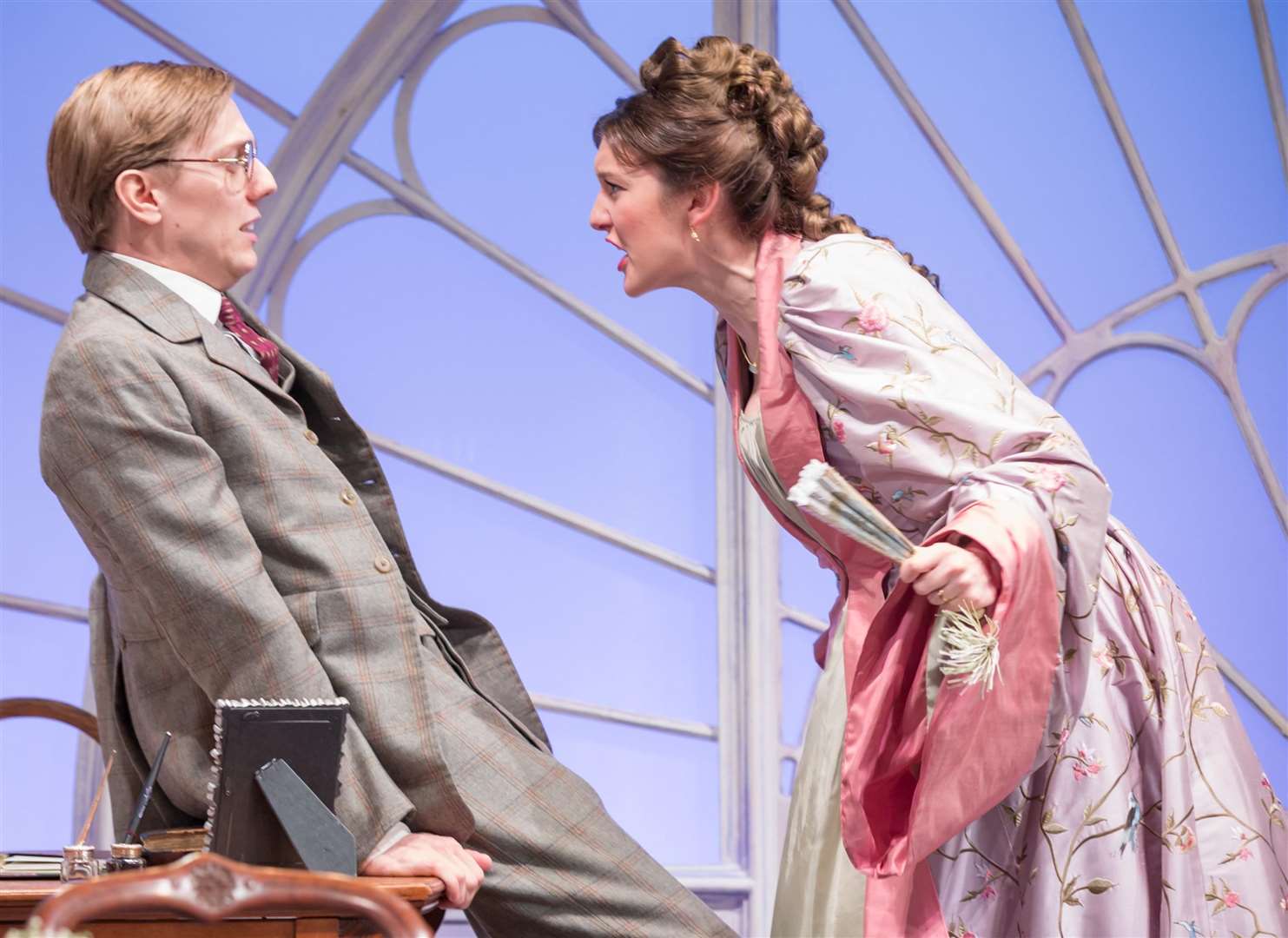 Joshua James and Grace Molony (Lord and Lady Windermere) in Lady Windermere's Fan, part of Oscar Wilde Season LIVE at the Vaudeville Theatre, London. Photo by Marc Brennar. (3497904)