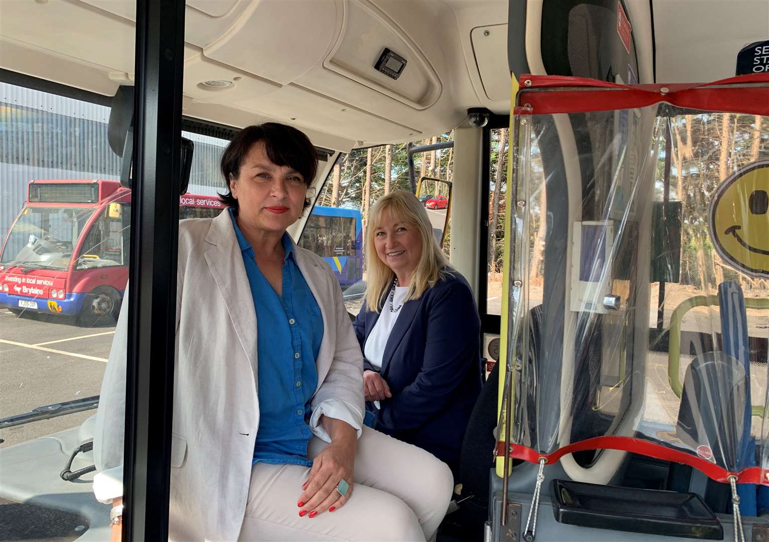 Marrianne Garbutt, director of Brylaine and Coun Anne Dorrian, leader of Boston Borough Council, on a Brylaine bus