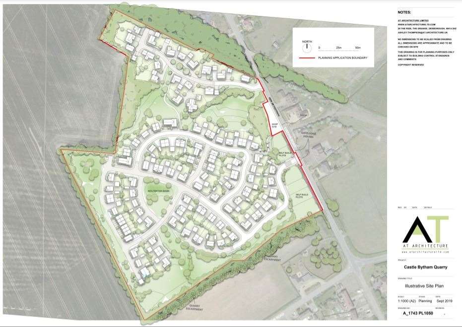 Plans for 81 new homes in Castle Bytham. AT Architecture