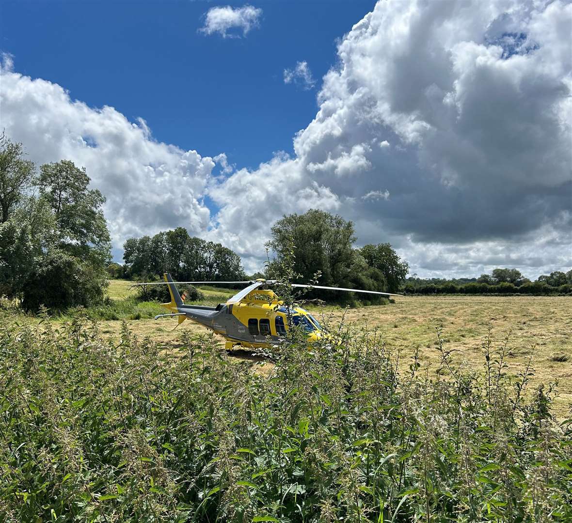 An air ambulance has landed in King's Cliffe