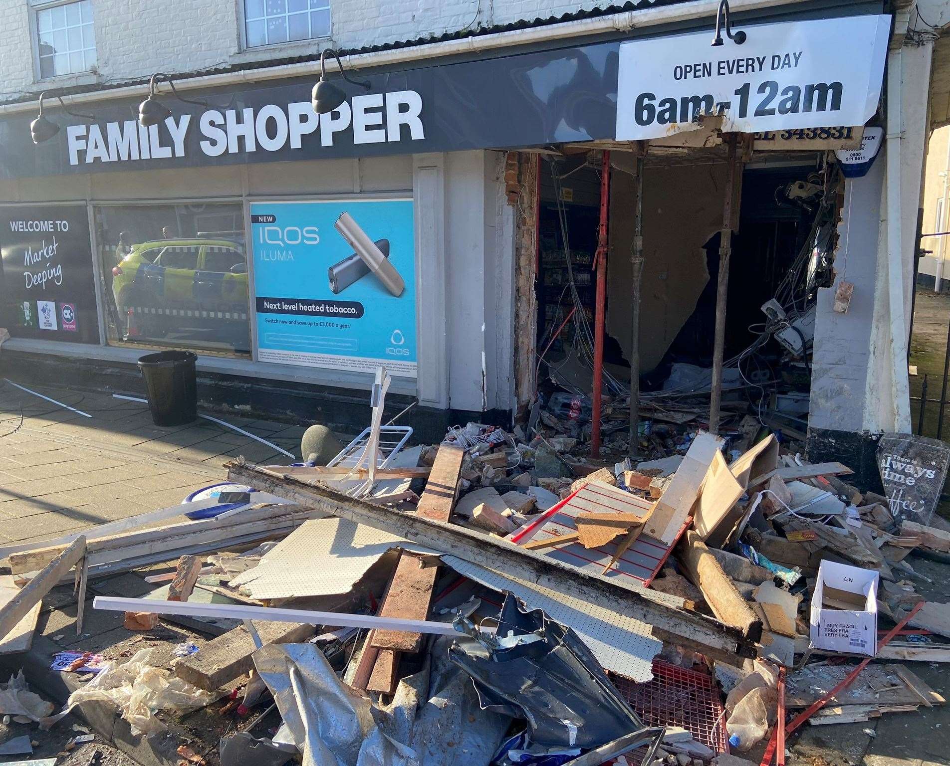The ram raid at the Family Shopper in Market Deeping on March 27. Photo: LincsOnline