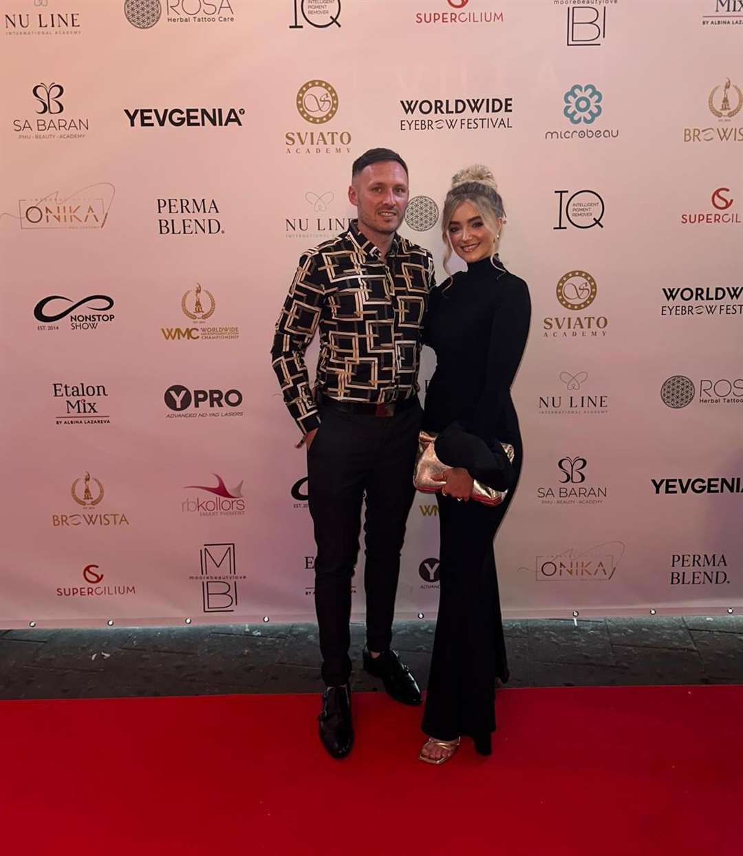 Katie's husband, Tom, travelled with her to each competition