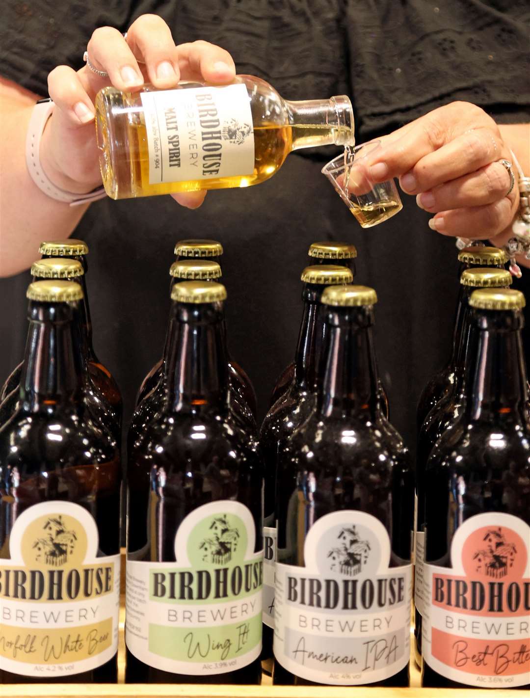 A taster of Malt Spirit from the Birdhouse Brewery is poured carefully at the Summer Maker's Market held at Springfields Event and Conference Centre PHOTO: PAUL MARRIOTT