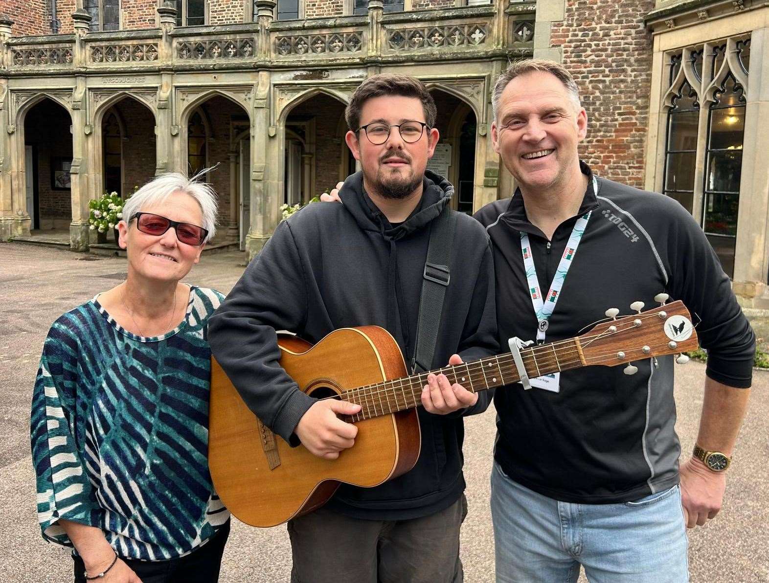 Councillor Ingrid Sheard and Mark Le Sage with Jordan Rowenhill