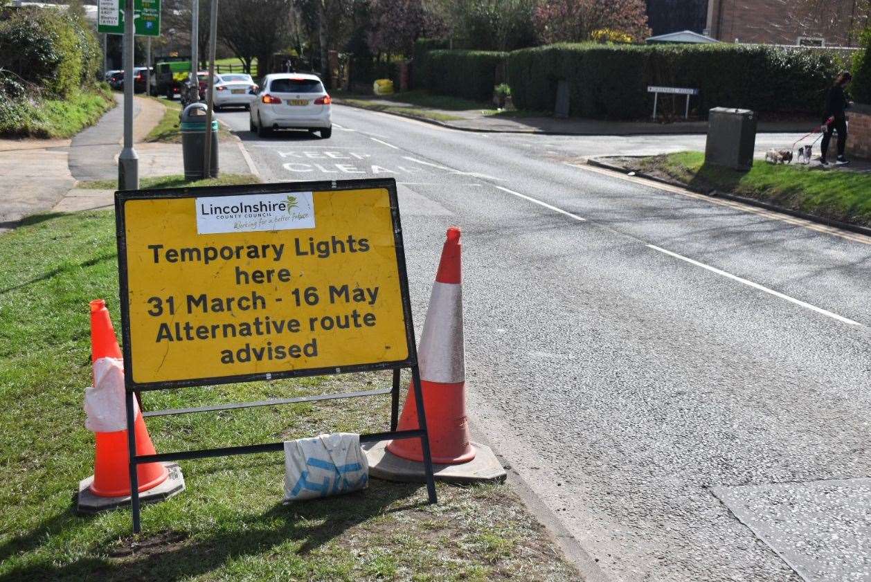 Signs up on Barrowby Road for the roadworks. Photo: RSM Photography