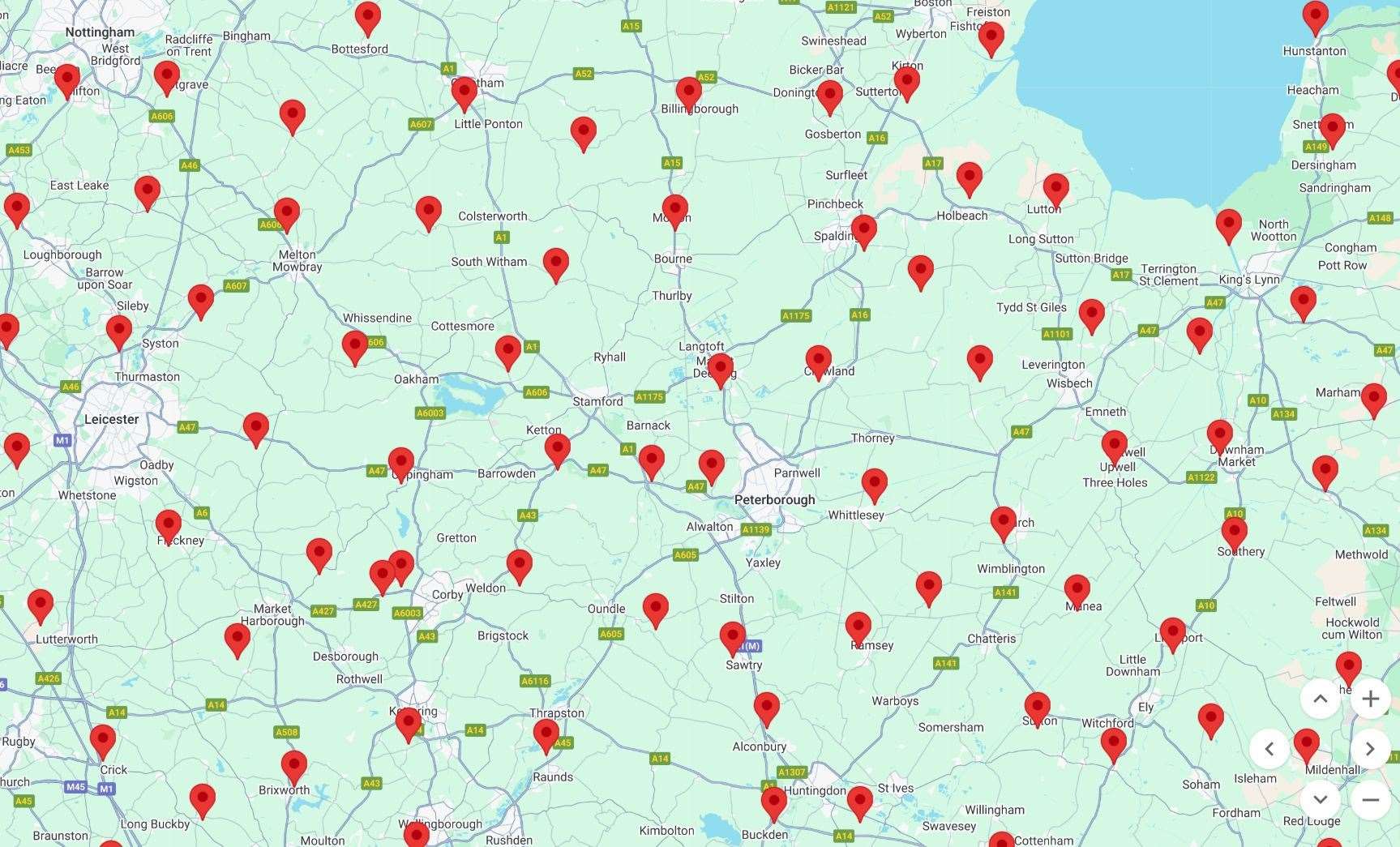 Each red flag indicates where a monitoring post once was. Many have been demolished.