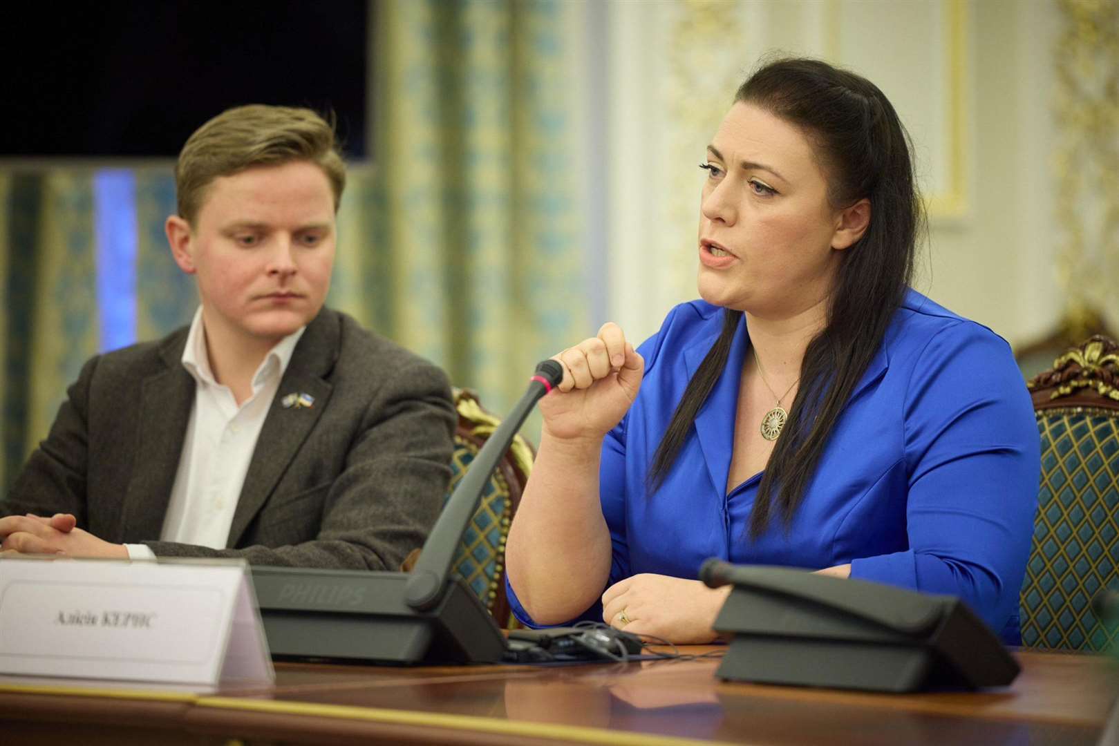 Rutland MP Alicia Kearns addressing the meeting with President Zelensky