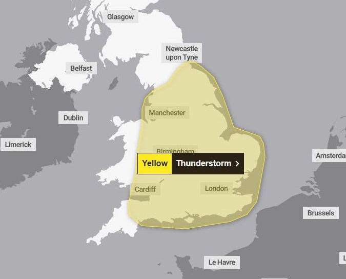 A yellow weather warning has been issued by the Met Office