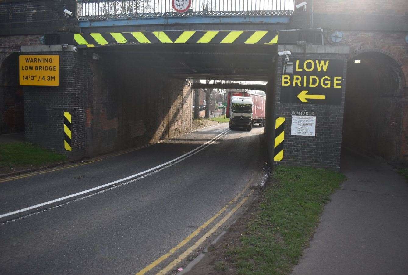 The lorry has struck the railway bridge along Barrowby Road in Grantham. Photo: RSM Photography