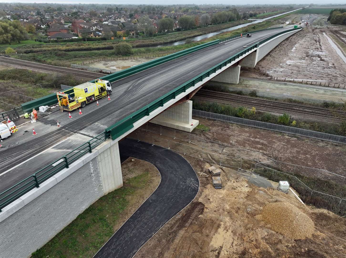 The new bridge over the railway in Pinchbeck. This is due to form part of the Spalding Western Relief Road - but the middle and southern sections have not been funded or planned yet. Photo: LCC