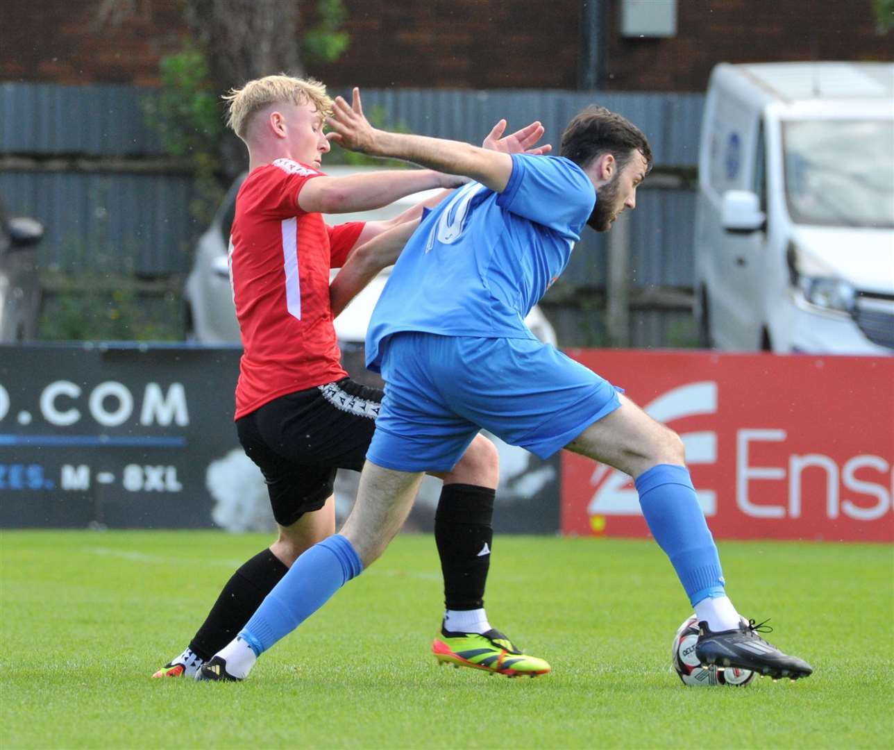 Match action from Pinchbeck's home game with Wivenhoe on Saturday. Photo: Chris Lowndes