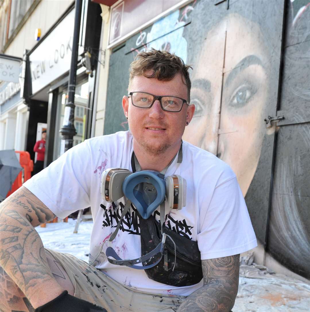Karl Barfoot spent 14 hours on the mural. PHOTOS: CHRIS LOWNDES