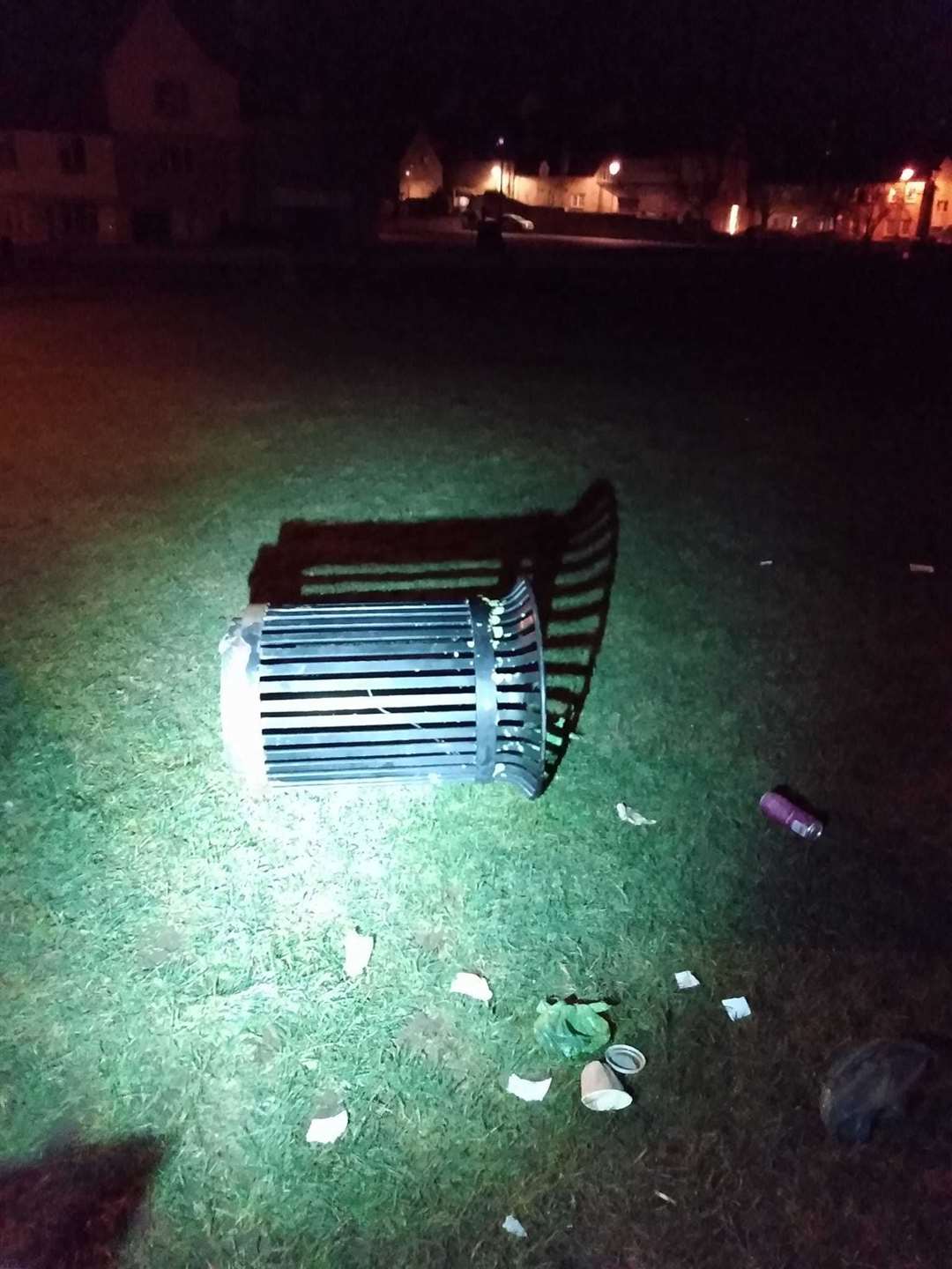 A bin was vandalised in Stamford Meadows. Photo: Neil Mcivor