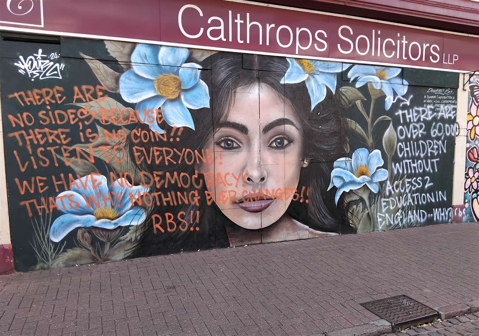 A fresh message has been sprayed onto the artwork in Spalding town centre