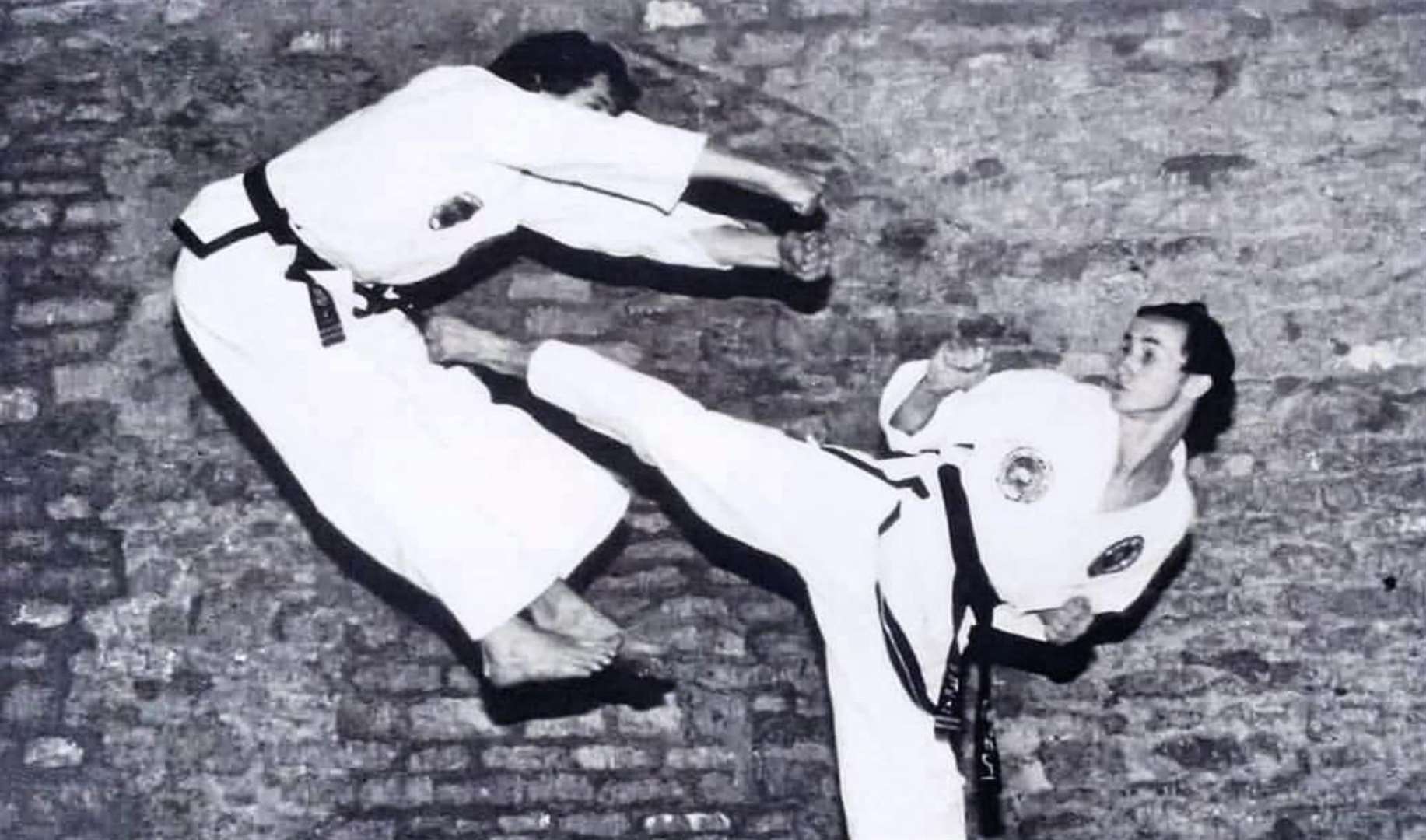 Dave Mears, right, in a taekwondo fight with Malcolm Scholes