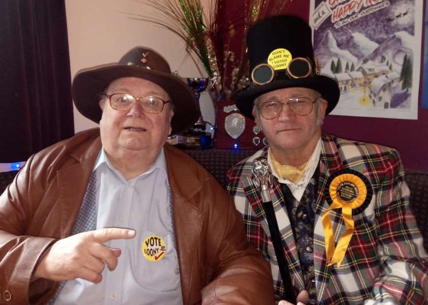 Official Monster Raving Loony Party leader Hwling Laud Hope and candidate The Iconic Arty Pole. EMN-160712-155614001