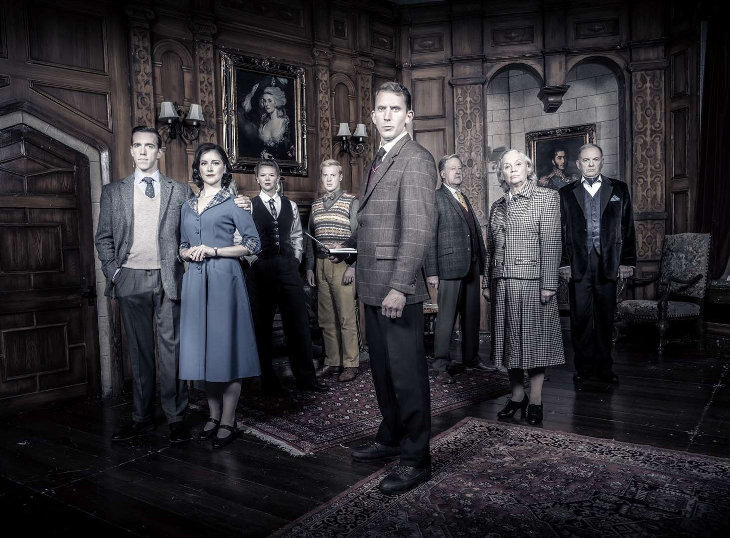 The cast of New Theatre, Peterborough's 2019 production of The Mousetrap. Photo by Johan Persson.