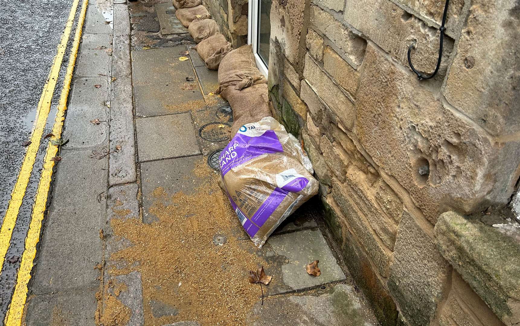 Sandbags which had been put outside a house in Scotgate, Stamford