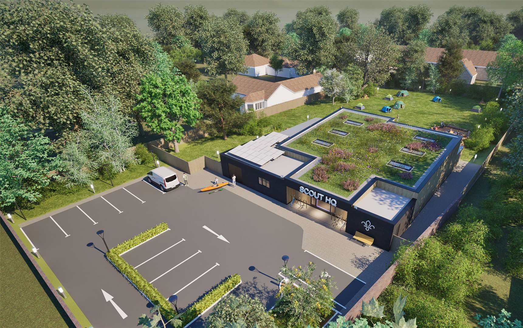 An aerial view of the proposed building.