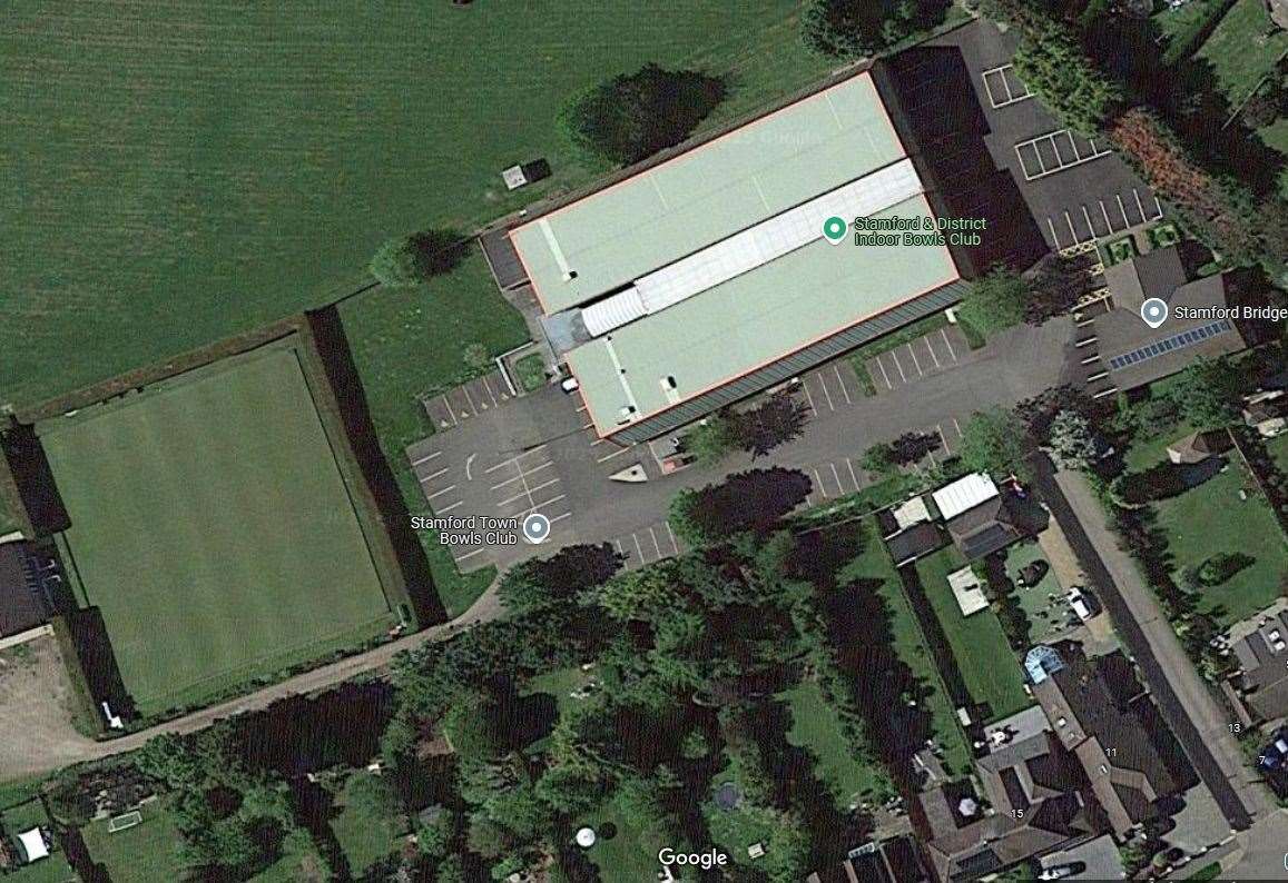 Stamford Indoor Bowls Club is introducing ANPR cameras to protect its parking spaces, which can be seen in the centre of the photo. Stamford Bridge Club parking is at the top-right. Image: Google