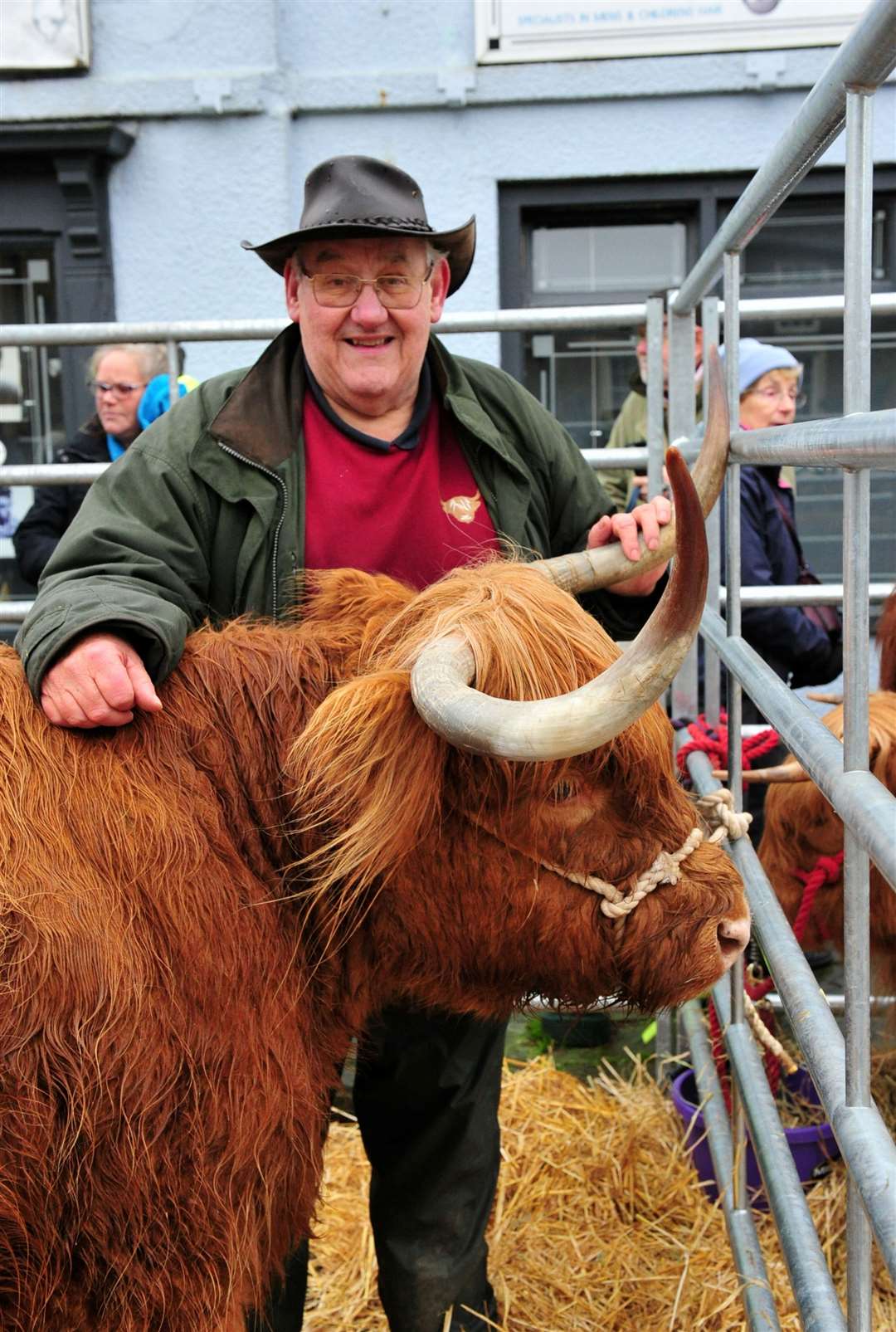 Jeff Dale from Wing with a highland cow. Photo: Chris Lowndes.