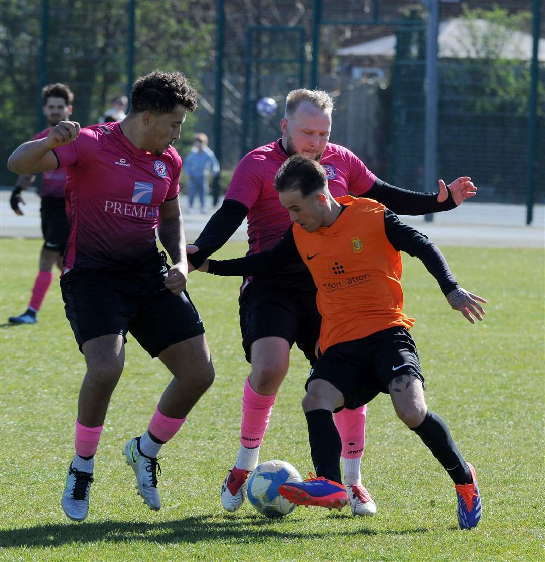 Stamford Belvedere on the ball during Saturday’s win over Wittering Premiair in the Peterborough League Division One. Photo: Chris Lowndes