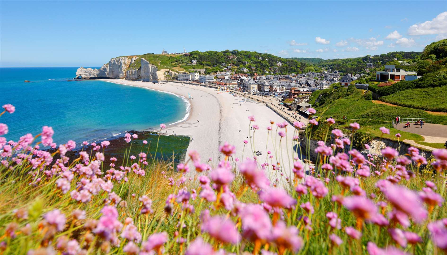 The idyllic French town of Etretat is 90 minutes by car from Dieppe and three hours from Calais