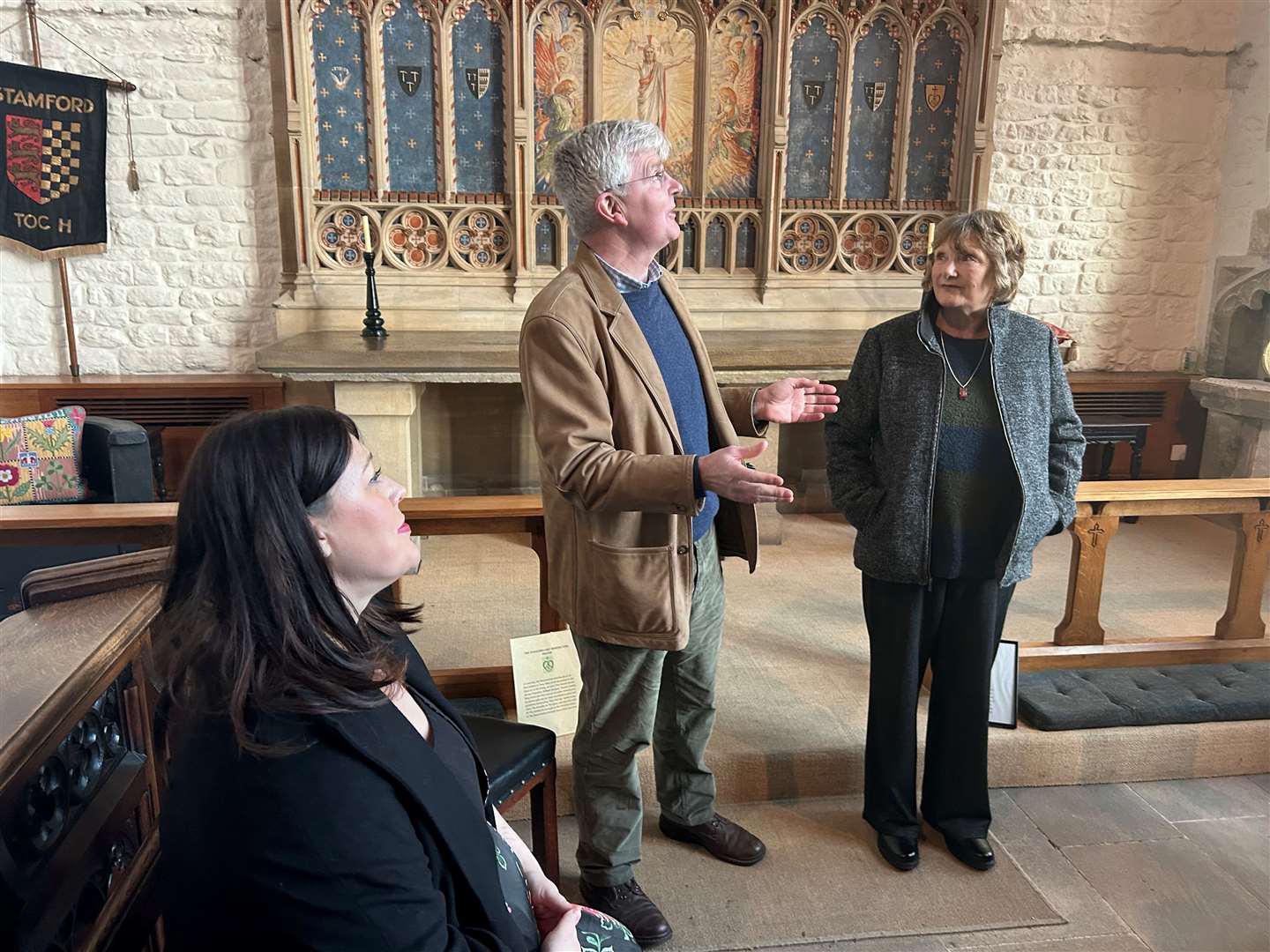 MP Alicia Kearns finds out about the history of the stained glass windows in Browne's Hospital, Stamford