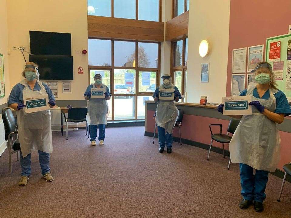 Staff at Gosberton Medical Centre who have been supplied with scrubs by the group. (33863965)