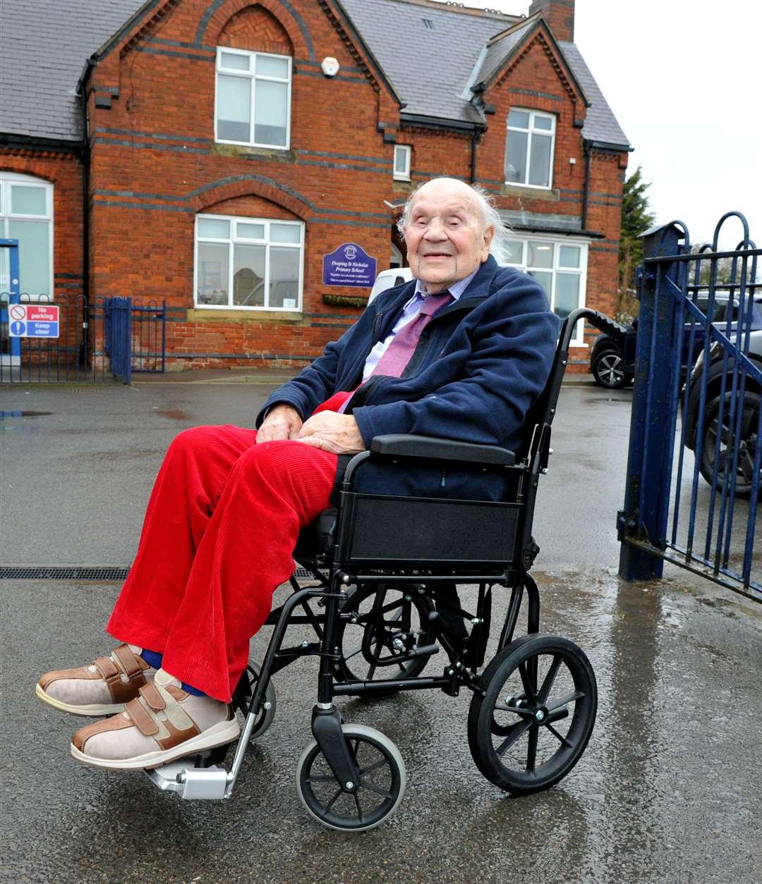 Professor Rix outside Deeping St Nicholas Primary School (63348297)